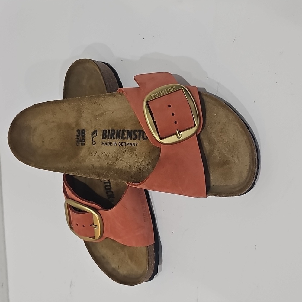Rare Birkenstock Madrid Big Buckle “Mars Red” nubuck leather gold size 38 narrow